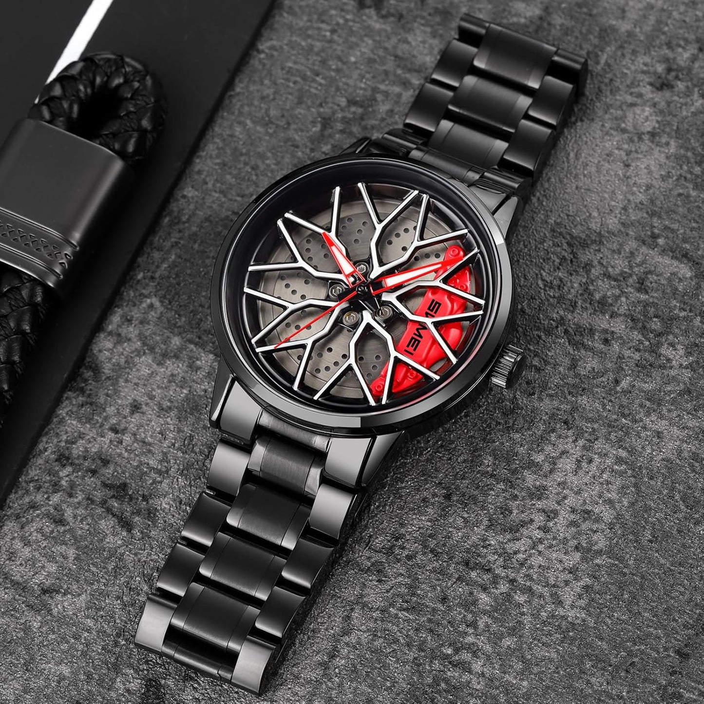 Men's Creative 3D Car Wheel Rotating Wrist Watch